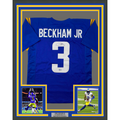 Framed Autographed/Signed Odell Beckham Jr. 35x39 OBJ Los Angeles LA Blue Football Jersey Beckett BAS COA