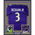 Framed Autographed/Signed Odell Beckham Jr. 35x39 Baltimore Purple Football Jersey Beckett BAS COA