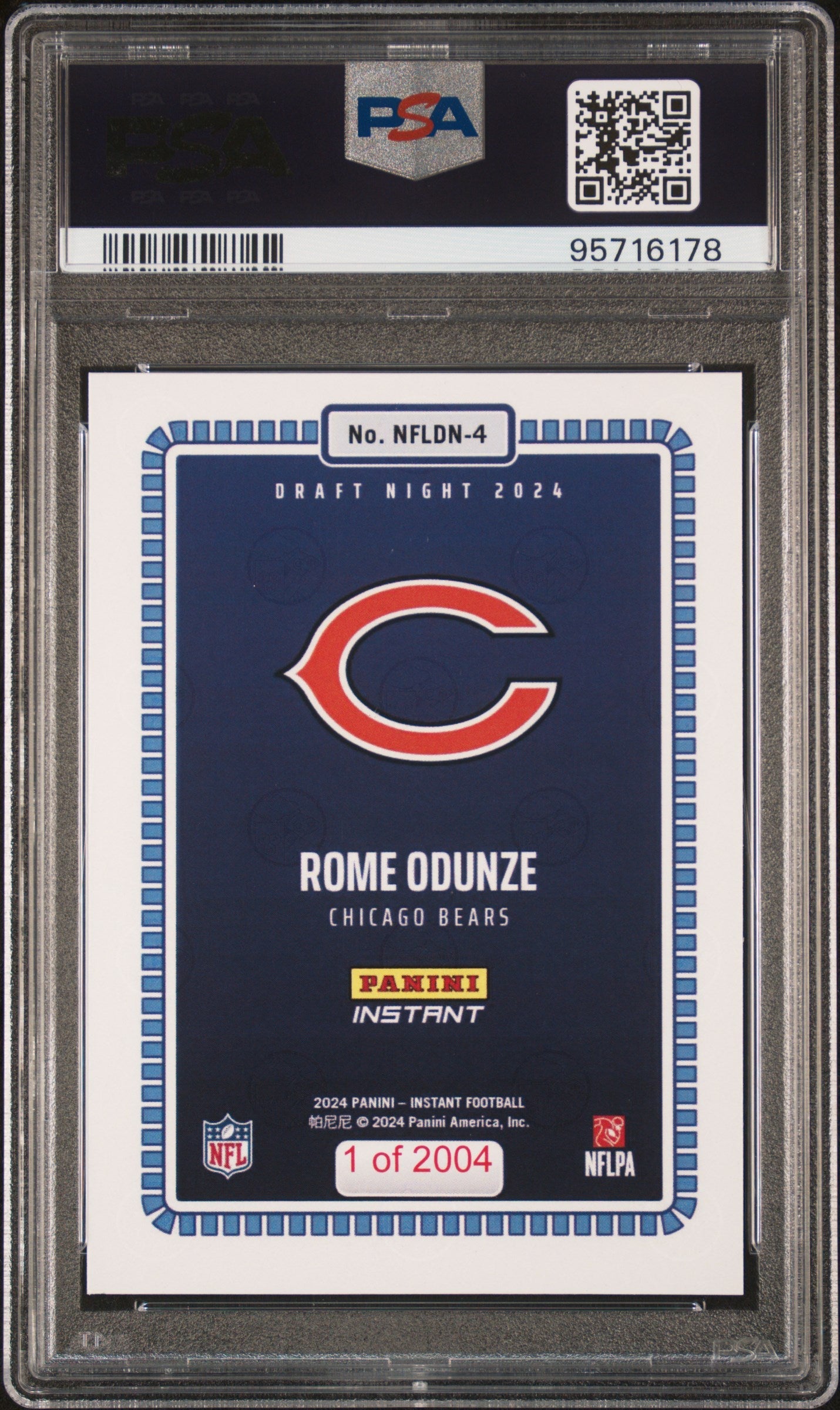 Graded 2024 Panini Instant NFL Rome Odunze #4 Draft Night Rookie RC Football Card PSA 8 Near Mint