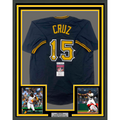 Framed Autographed/Signed Oneil Cruz 35x39 Pittsburgh Black Baseball Jersey JSA COA