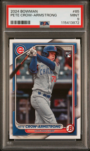 Graded 2024 Topps Bowman Pete Crow Armstrong #85 Rookie RC Baseball Card PSA 9 Mint