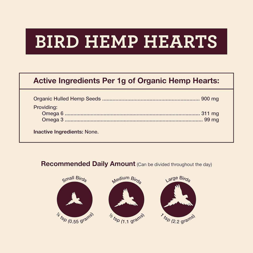 Organic Hemp Hearts for Birds, 8oz Feather Support