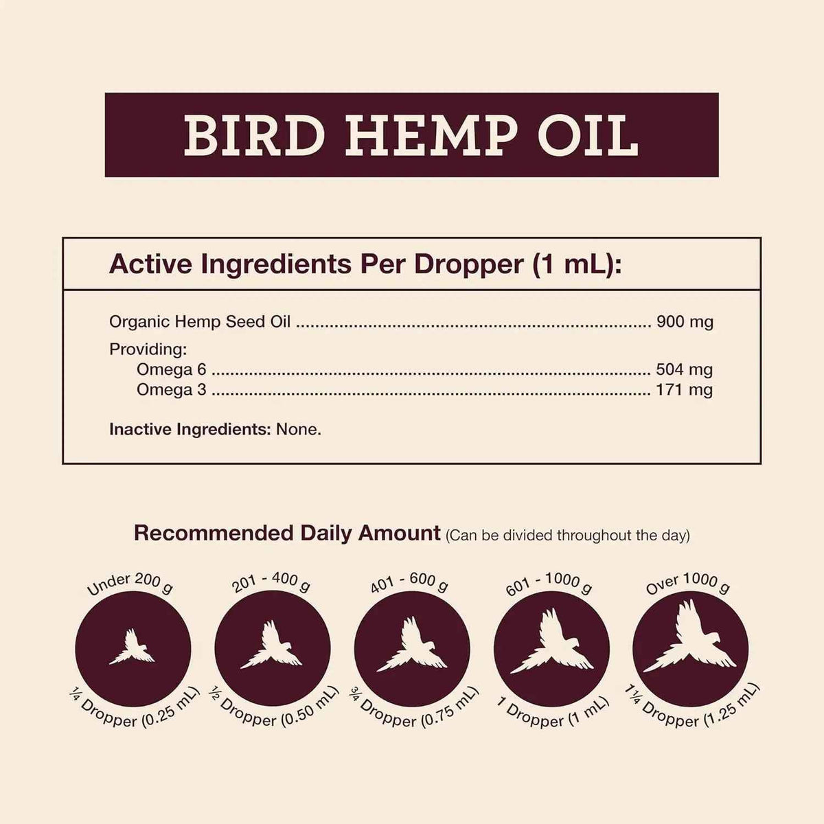 Organic Hemp Oil for Birds 2oz Feather & Immune Support