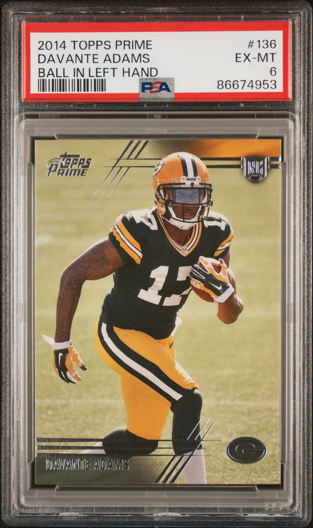 Graded 2014 Topps Prime Davante Adams #136 Ball In Left Hand Rookie RC Football Card PSA 6 EX-MT