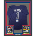 Framed Autographed/Signed Ozzie Albies 35x39 Atlanta Braves Blue Majestic Baseball Jersey Beckett BAS COA