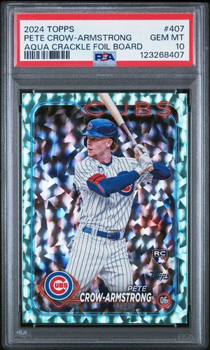 Graded 2024 Topps Pete Crow Armstrong #407 /399 Aqua Crackle Foil Board Rookie RC Baseball Card PSA 10 Gem Mint