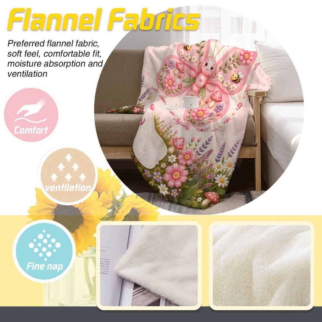 Personalized Baby Weekly & Monthly Milestone Blanket – Photoshoot Prop with Butterfly Garden Design