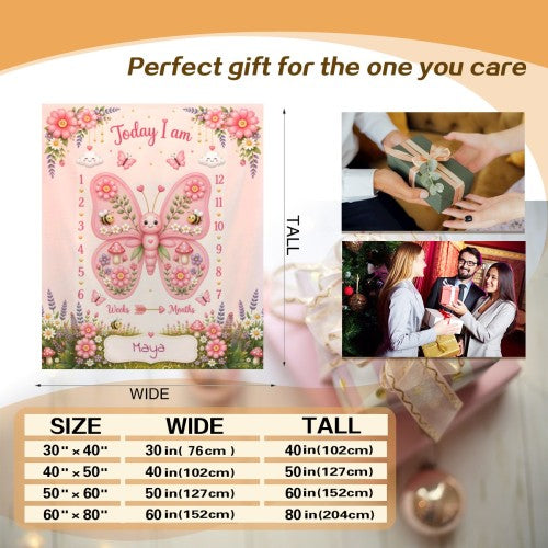 Personalized Baby Weekly & Monthly Milestone Blanket – Photoshoot Prop with Butterfly Garden Design