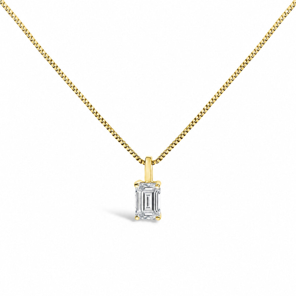 14K White Gold 3/4 Cttw Lab Grown Emerald Cut Solitaire Diamond Pendant Necklace