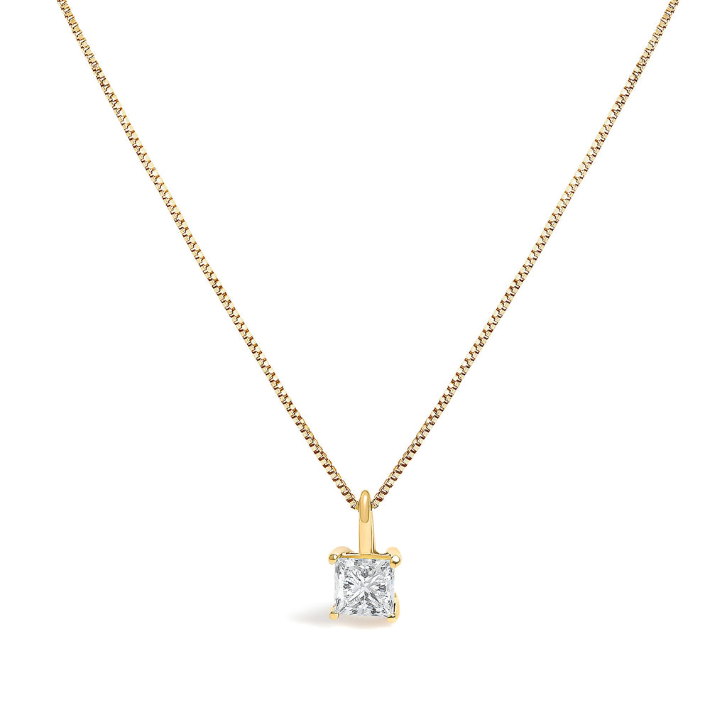 14K Yellow Gold 1/2 Cttw Lab Grown Princess Diamond Solitaire Pendant Necklace
