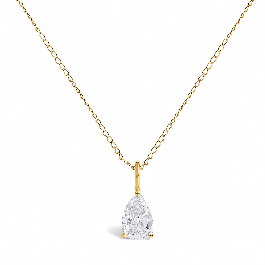 14K White Gold 3/4 Cttw Lab Grown Pear Diamond Solitaire Pendant Necklace