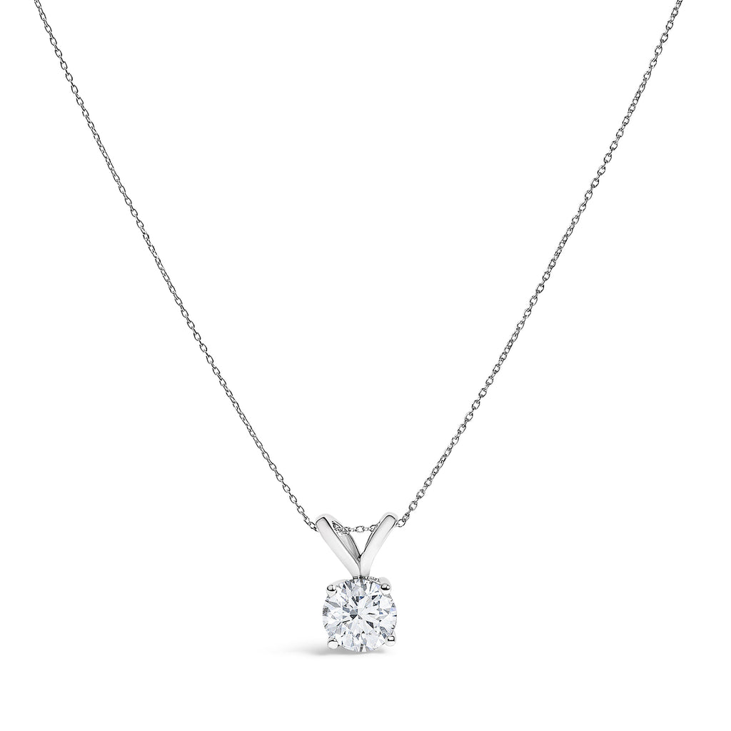 14K White Gold 1.00 Cttw Lab Grown Diamond Round Solitaire Pendant Necklace