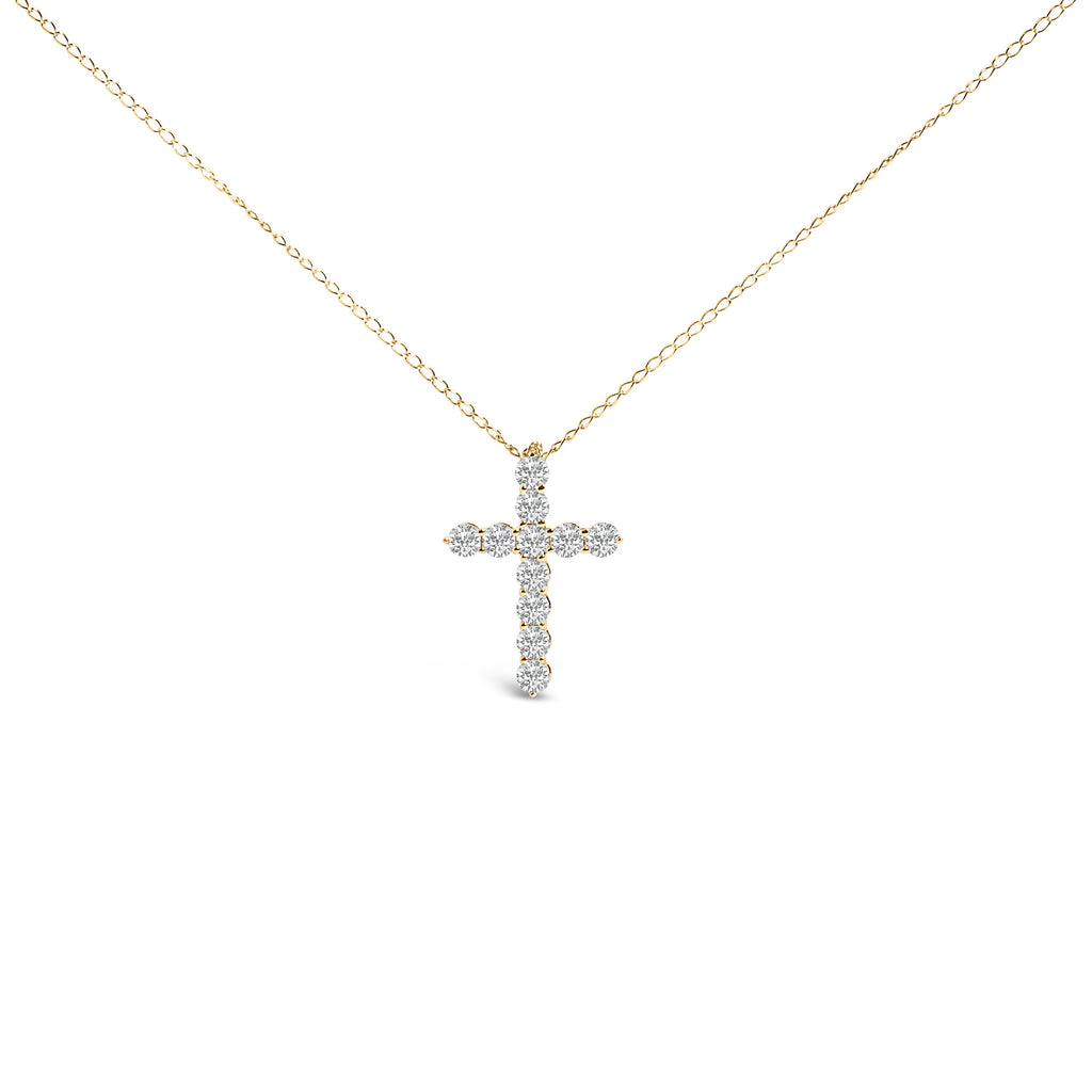 14K White Gold 1/2 Cttw Lab Grown Diamond 11 Stone Cross Pendant Necklace