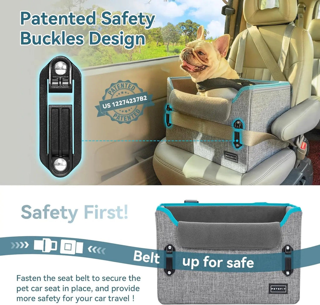 Foldable Dog Car Seat Booster – Safety Buckles & Tether