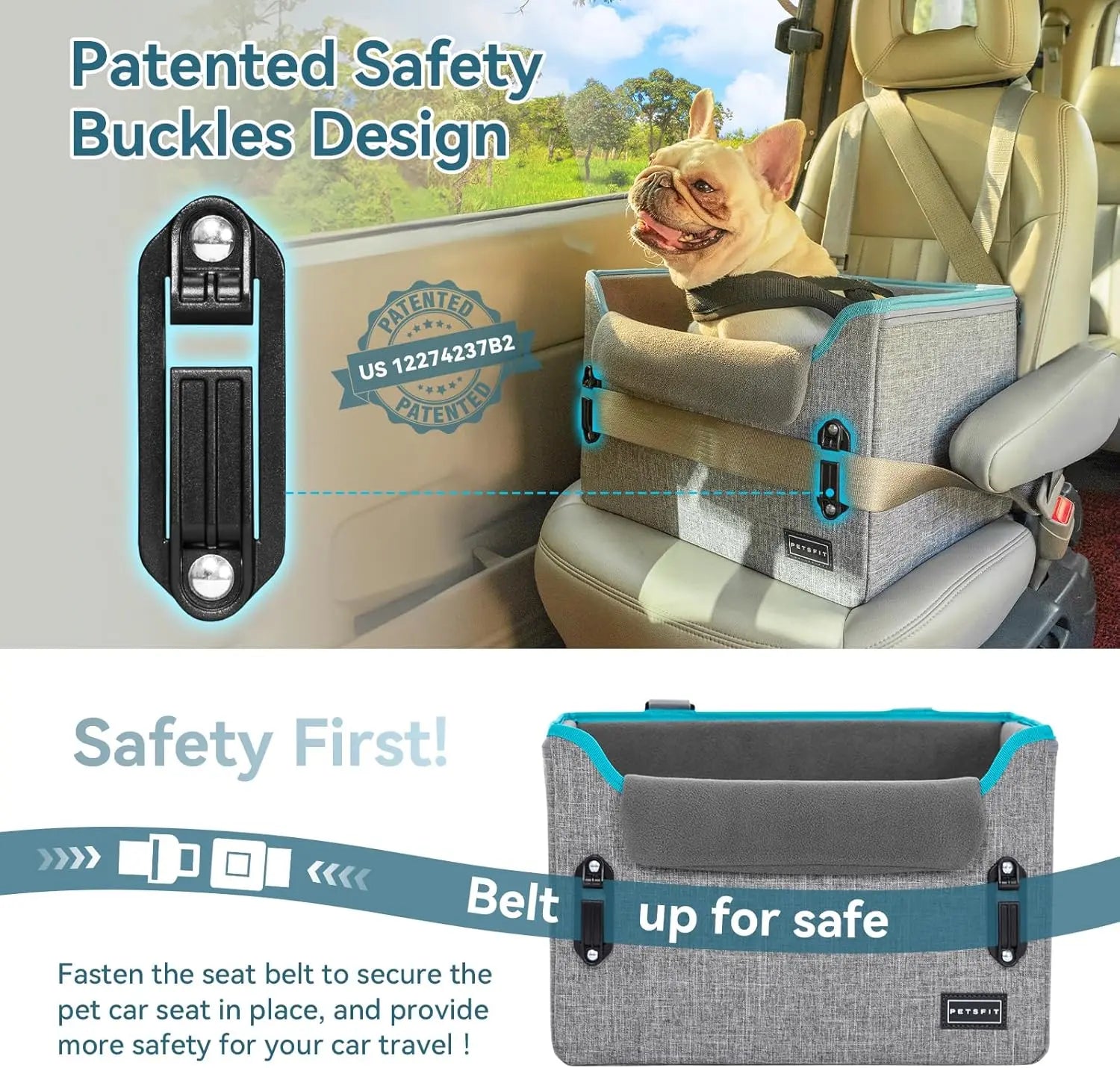 Foldable Dog Car Seat Booster – Safety Buckles & Tether