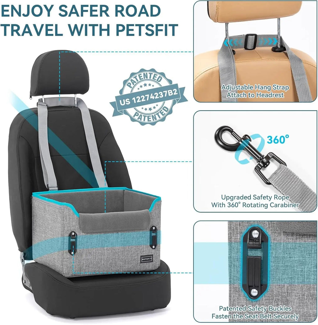 Foldable Dog Car Seat Booster – Safety Buckles & Tether