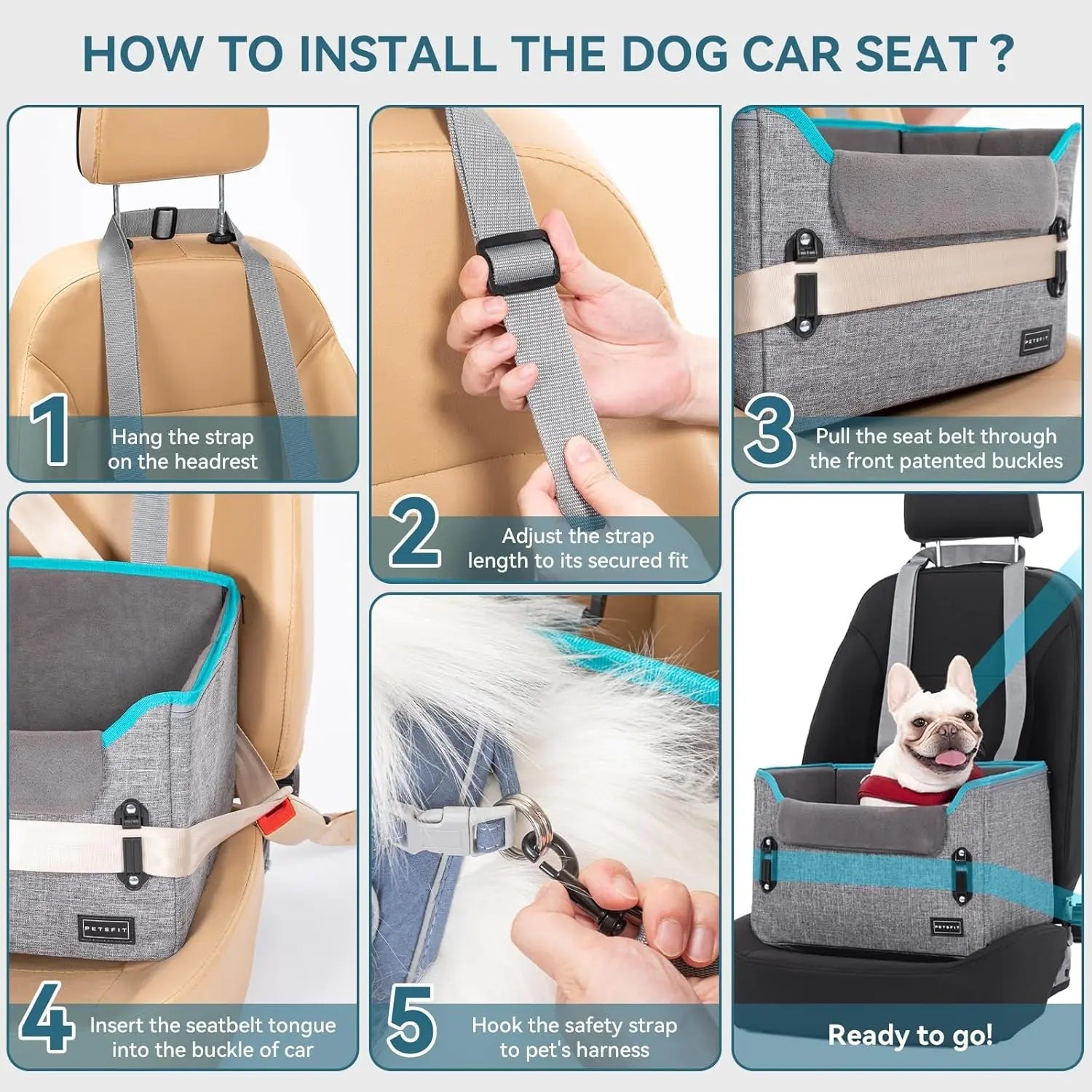 Foldable Dog Car Seat Booster – Safety Buckles & Tether