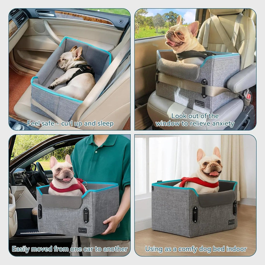 Foldable Dog Car Seat Booster – Safety Buckles & Tether