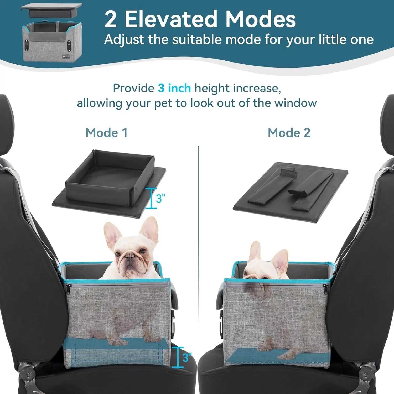 Foldable Dog Car Seat Booster – Safety Buckles & Tether