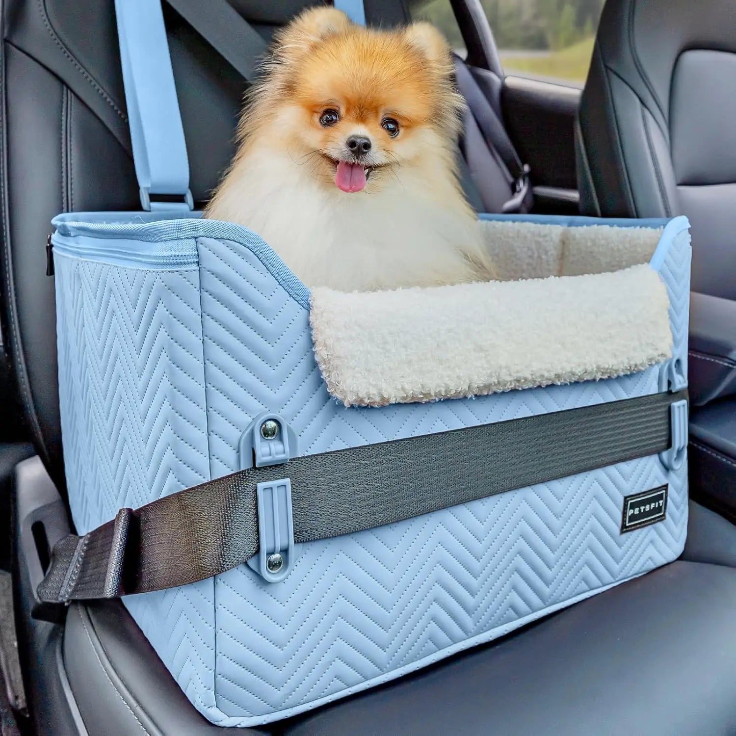 Foldable Dog Car Seat Booster – Safety Buckles & Tether
