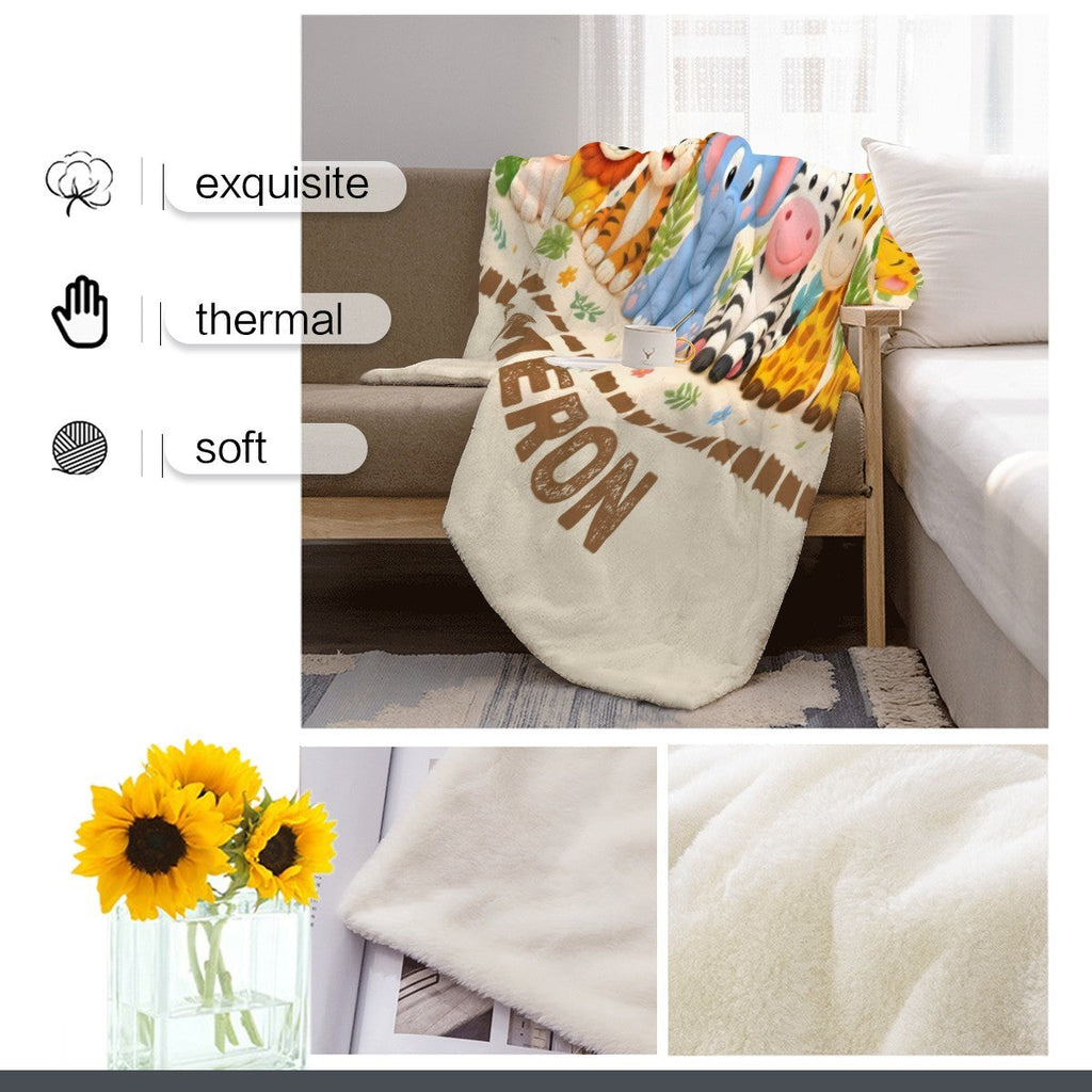 Personalized Safari Name Blanket | Custom Kids & Baby Gift | Nursery Decor