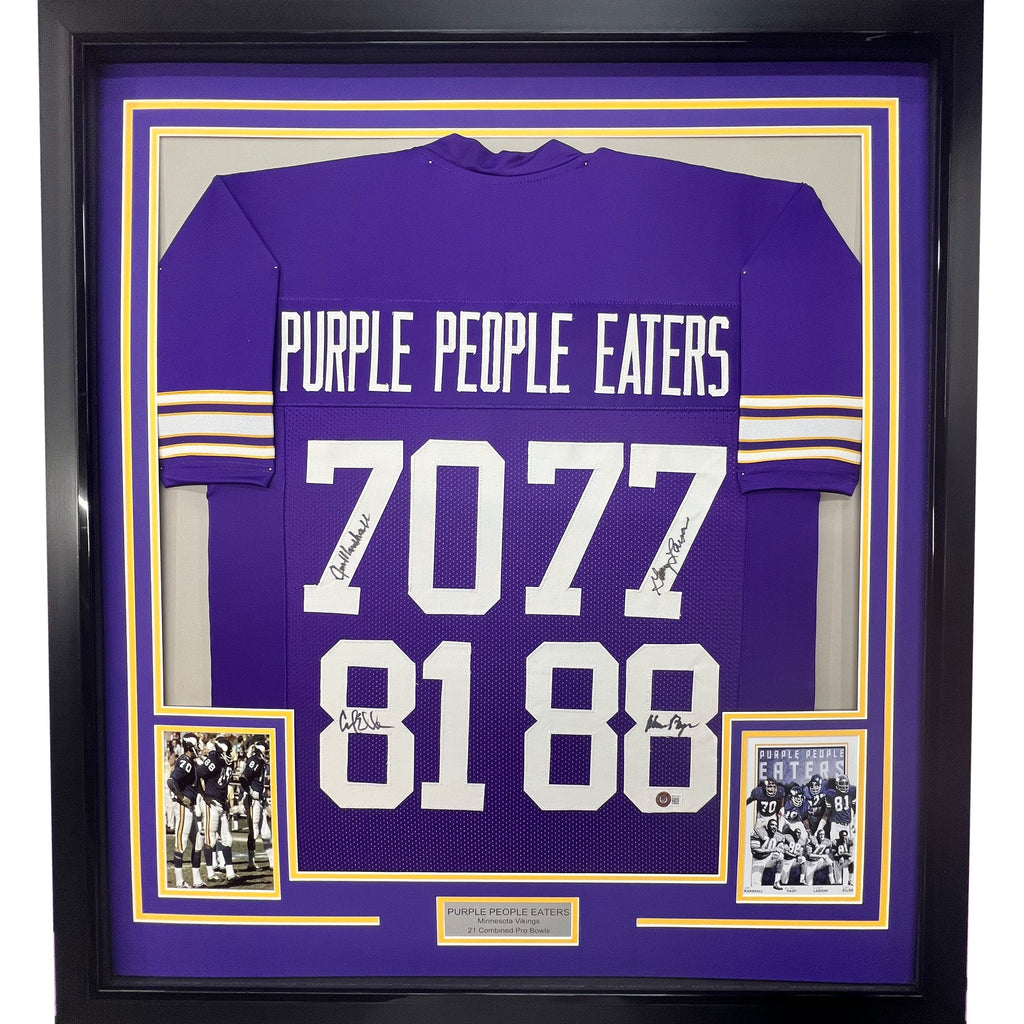 Framed Autographed/Signed Purple People Eaters 35x39 Minnesota Purple Football Jersey Beckett BAS COA