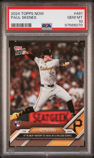 Graded 2024 Topps Now Paul Skenes #491 Rookie RC Baseball Card PSA 10 Gem Mint