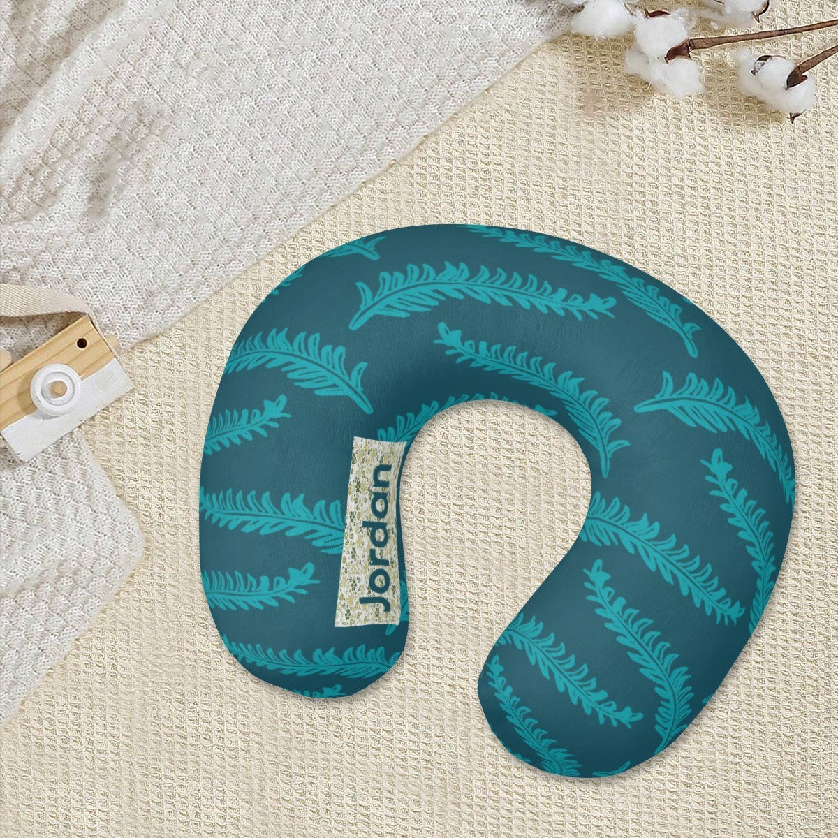 Personalized Fern Leaf Travel Neck Pillow | Custom Name Gift