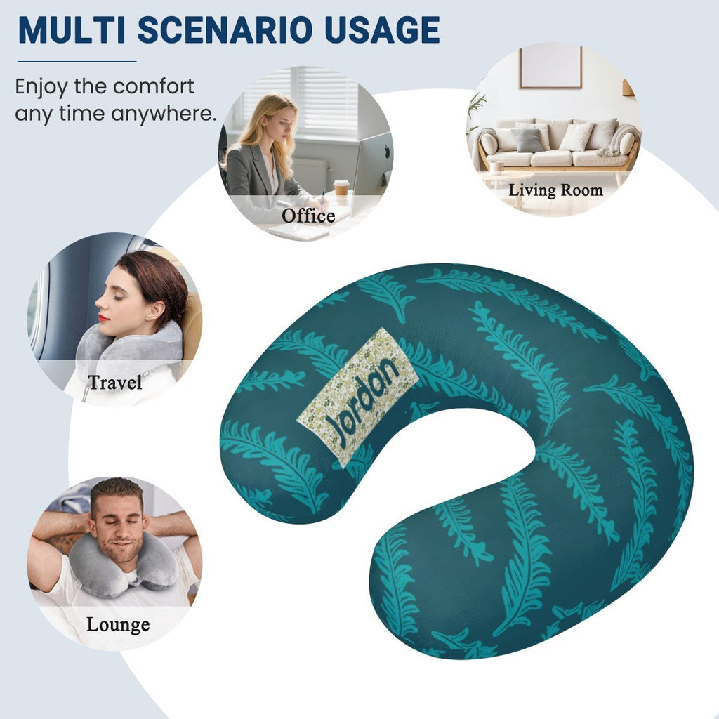 Personalized Fern Leaf Travel Neck Pillow | Custom Name Gift
