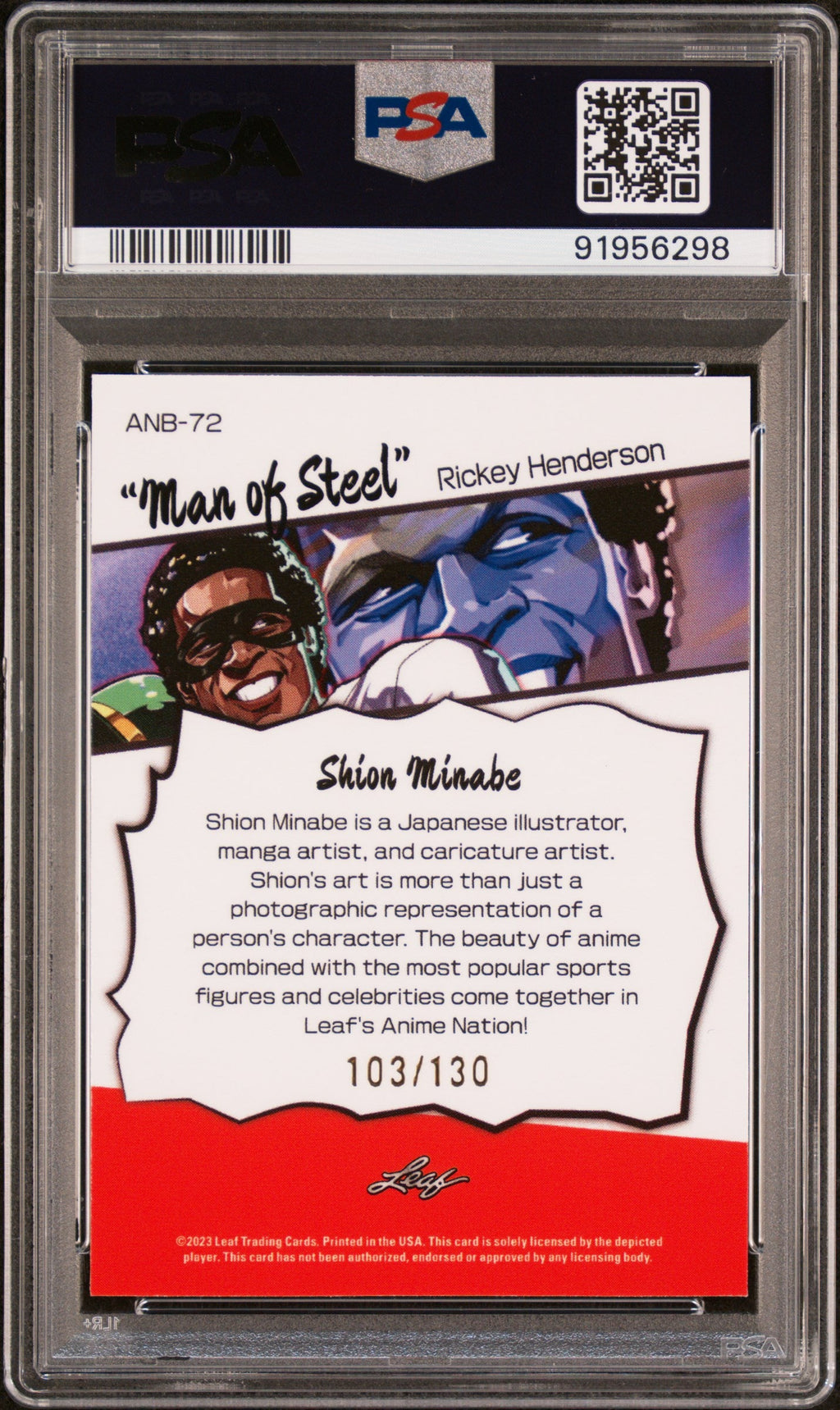 Graded 2023 Leaf Web Exclusives Rickey Henderson #72 Anime Nation #/130 Baseball Card PSA 10 Gem Mint