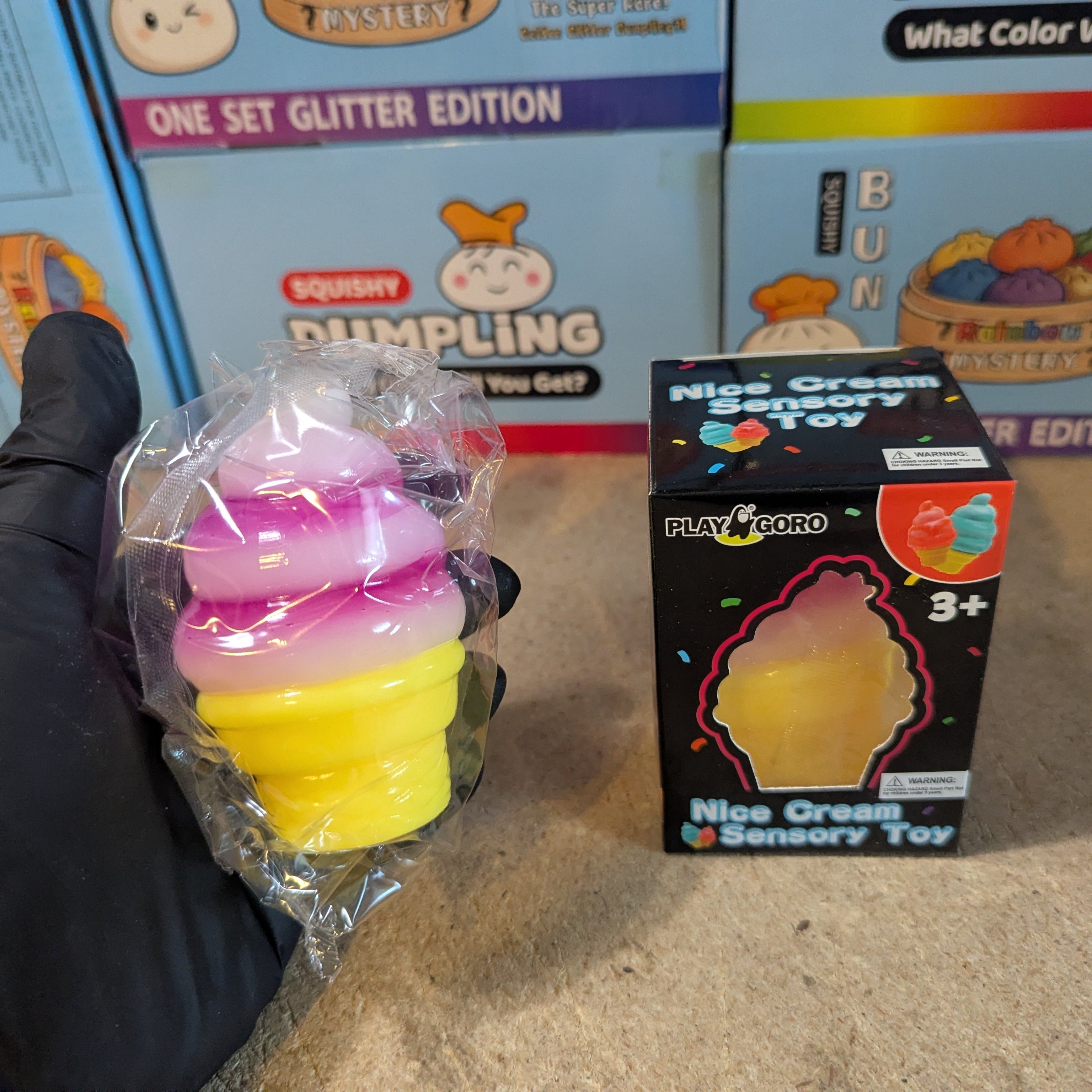 Magenta and White Swirl Ice Cream Cone Squishy (Gelatin Squish)