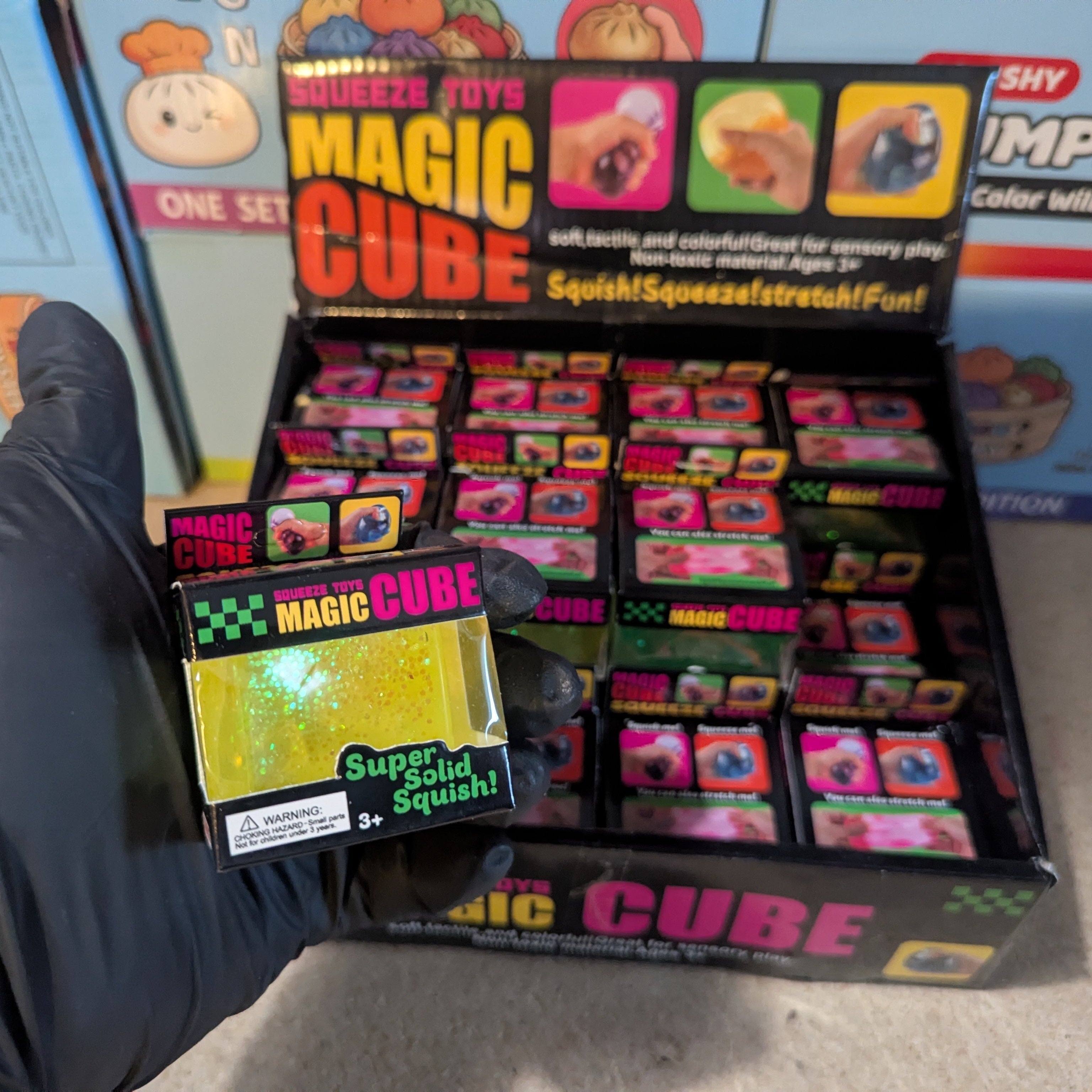 Yellow Translucent Glitter Mini Magic Cube by Squeeze Toys (Slow-Rising Squish)