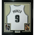 Framed Autographed/Signed Tony Parker 35x39 San Antonio White Basketball Jersey Beckett BAS COA