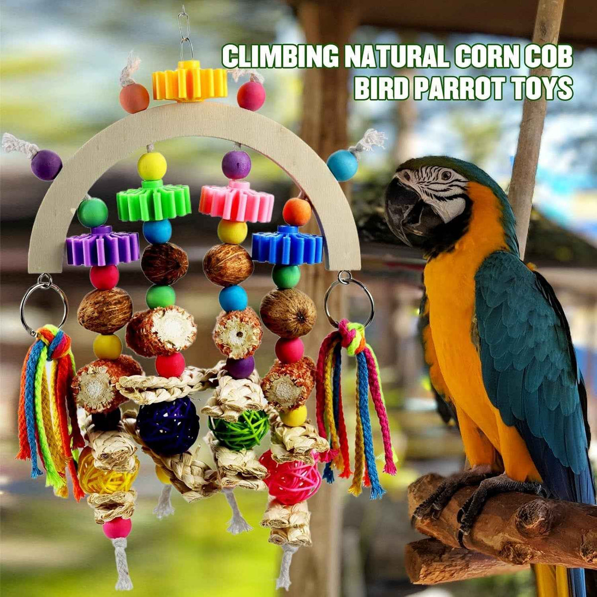 Natural Parrot Bird Chew Toys Corncob Wood & Mango