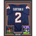 Framed Autographed/Signed Patrick Surtain II 35x39 Denver Blue Football Jersey JSA COA #2