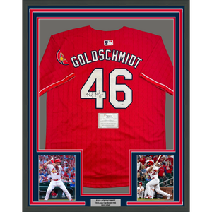 Framed Autographed/Signed Paul Goldschmidt 35x39 St. Louis Cardinals Authentic Red Baseball Jersey Fanatics COA