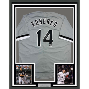 Framed Autographed/Signed Paul Konerko 35x39 Chicago Grey Baseball Jersey TriStar COA