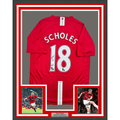 Framed Autographed/Signed Paul Scholes 35x39 Manchester United Red Soccer Jersey Beckett BAS COA