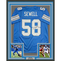 Framed Autographed/Signed Penei Sewell 35x39 Detroit Blue Current Football Jersey Beckett BAS COA