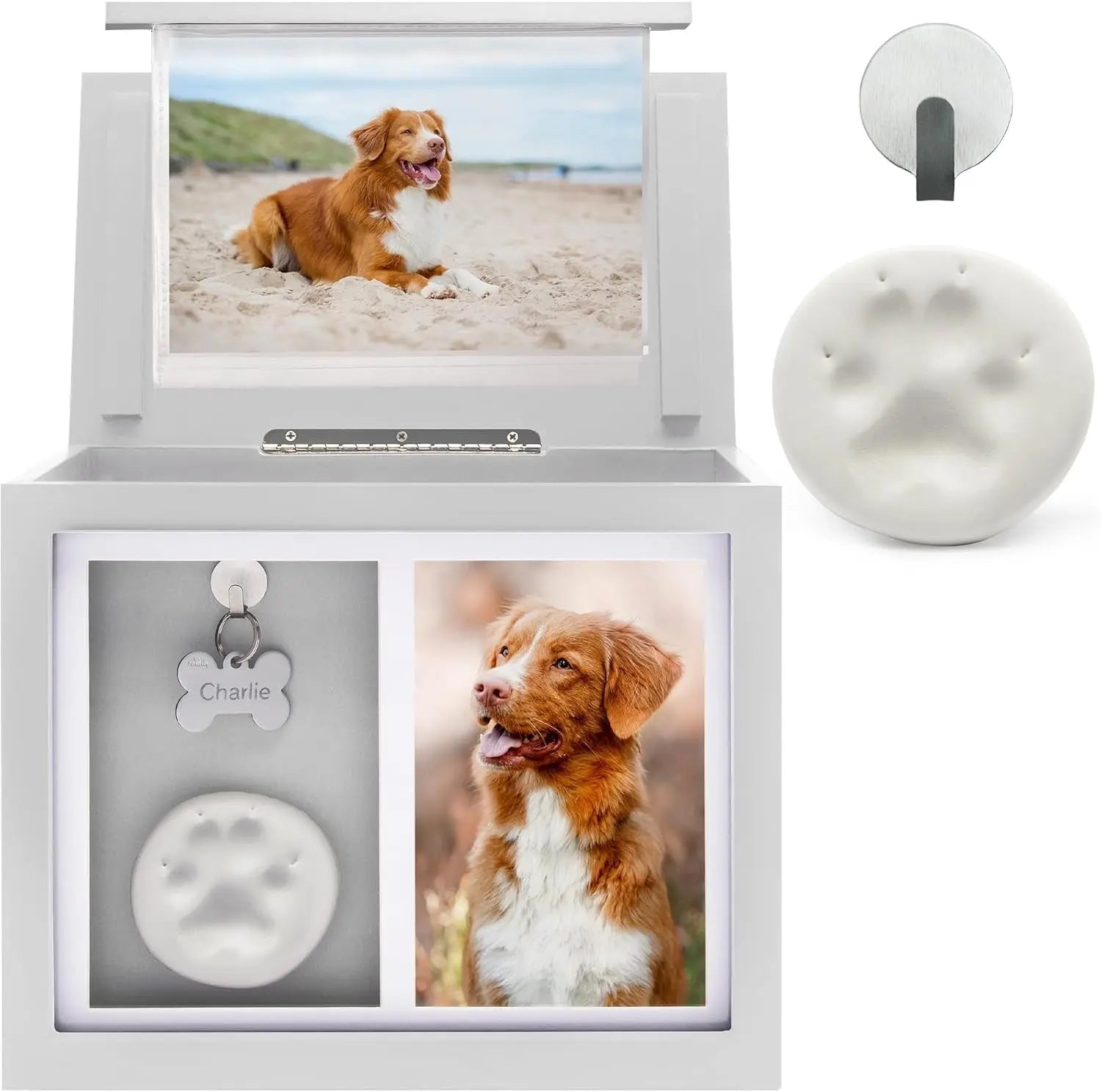 Pet Memorial Urn Keepsake Box – Paw Print Kit & Photo Album