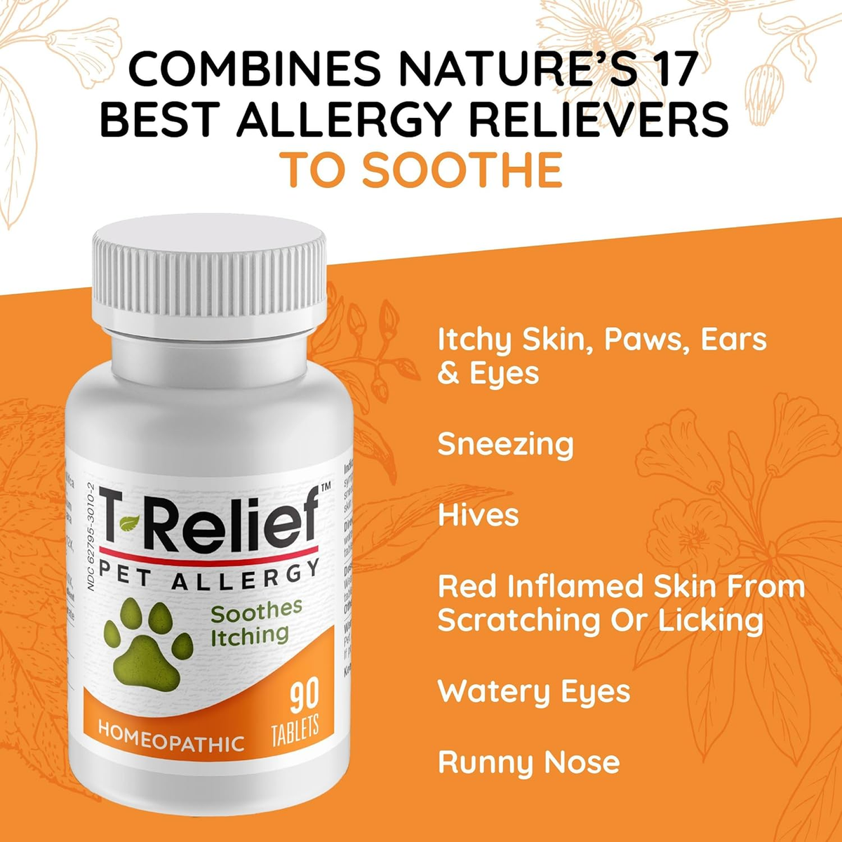 Pet Allergy Relief Tablets Dogs Cats Itchy Skin Hot Spots Natural 90ct