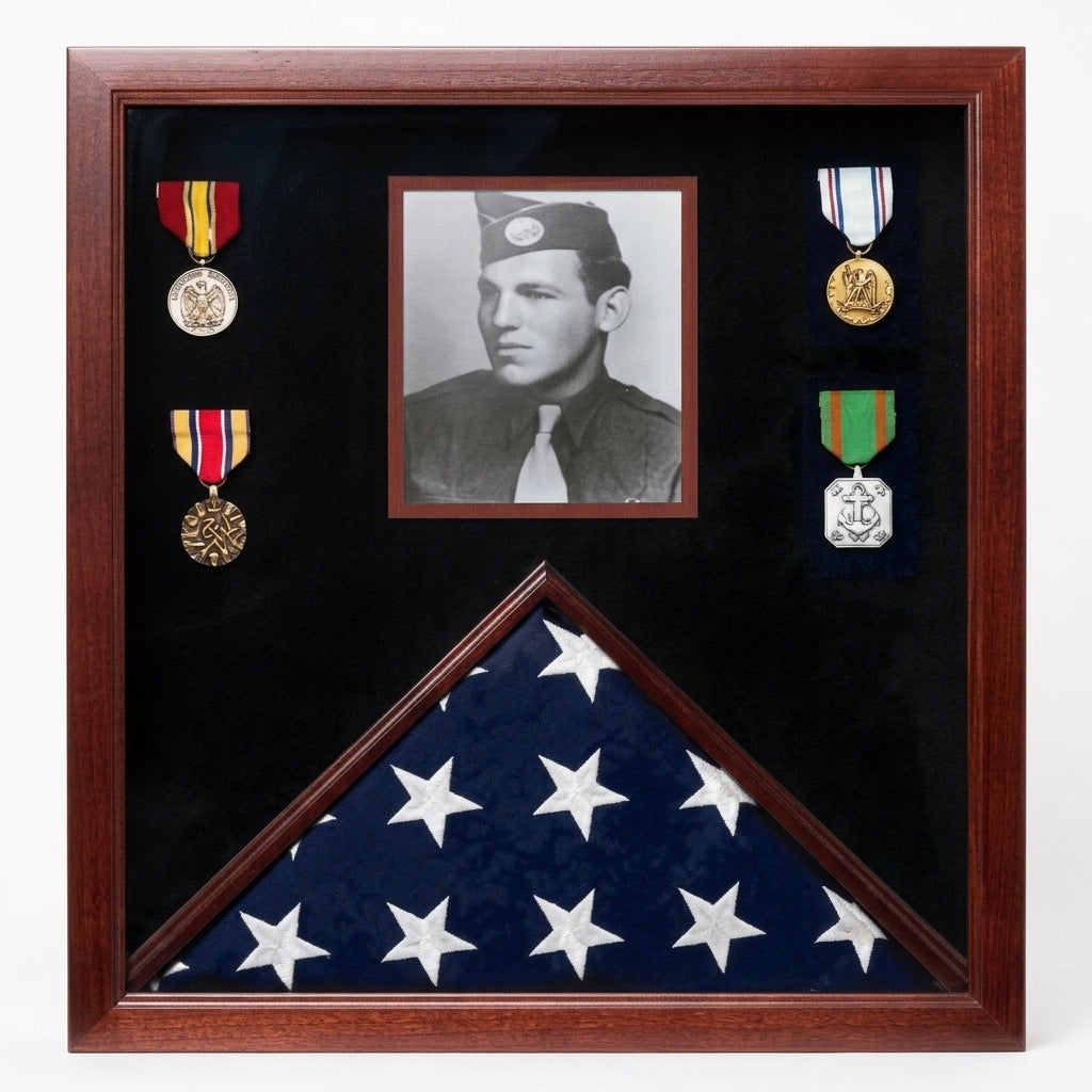Photo Flag and Medal Display Case, Flag and Photo Frame 3" x 5".