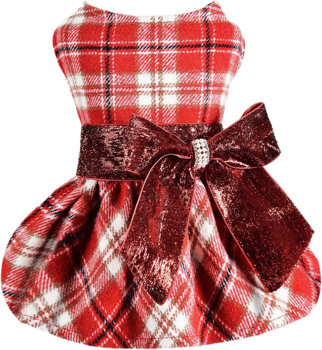 Plaid Dog Sweater Dress for Small Dogs – Warm Winter Outfit for Girl & Boy Puppies