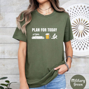 Pontoon Boat Plan T-Shirt – Funny Beer Boating Graphic Tee for Men, Casual Summer Lake Shirt