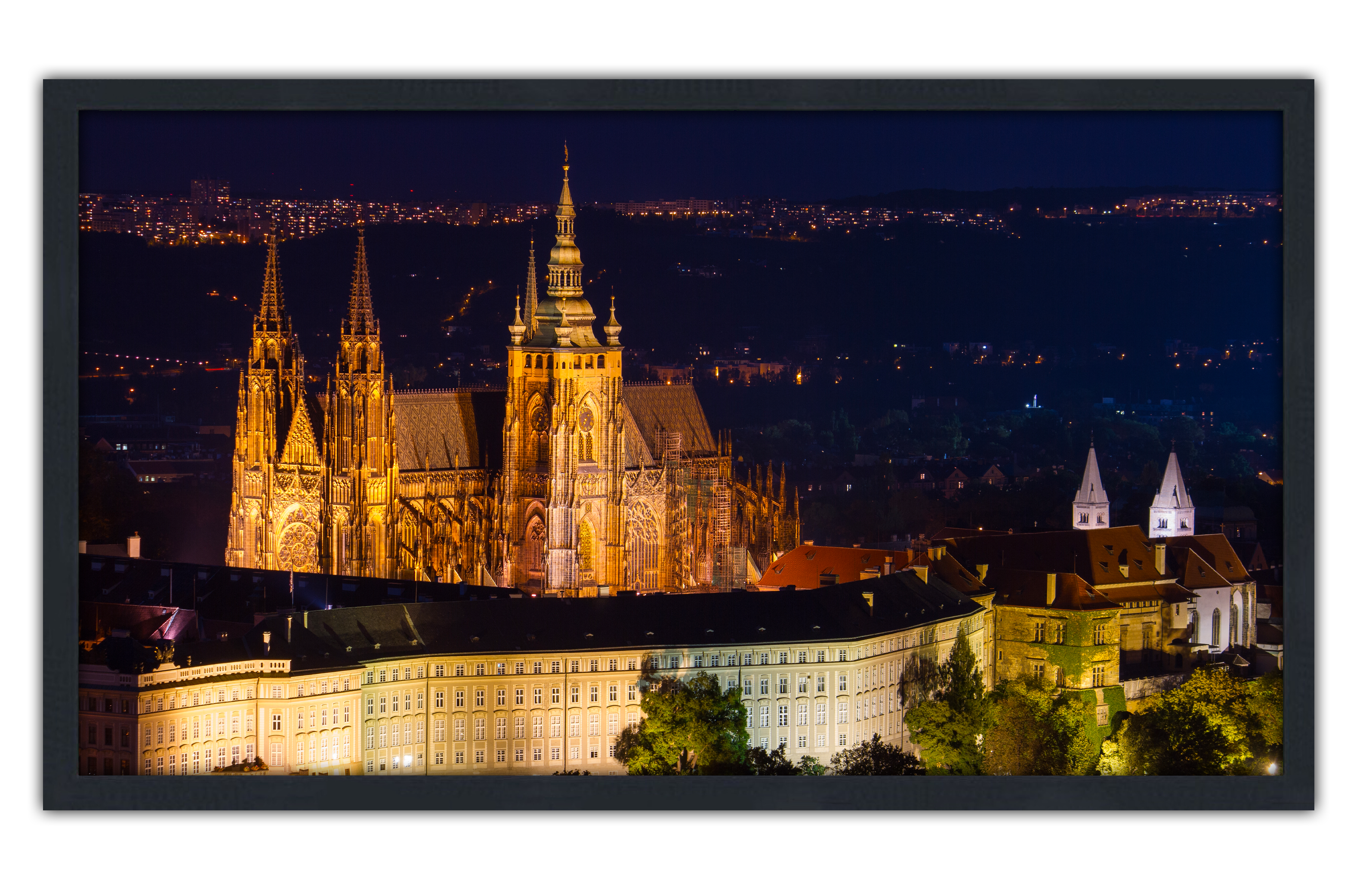 Professionally Framed Prague Castle Czech Republic Skyline High-Resolution Panoramic Photo 12x22 Wall Art