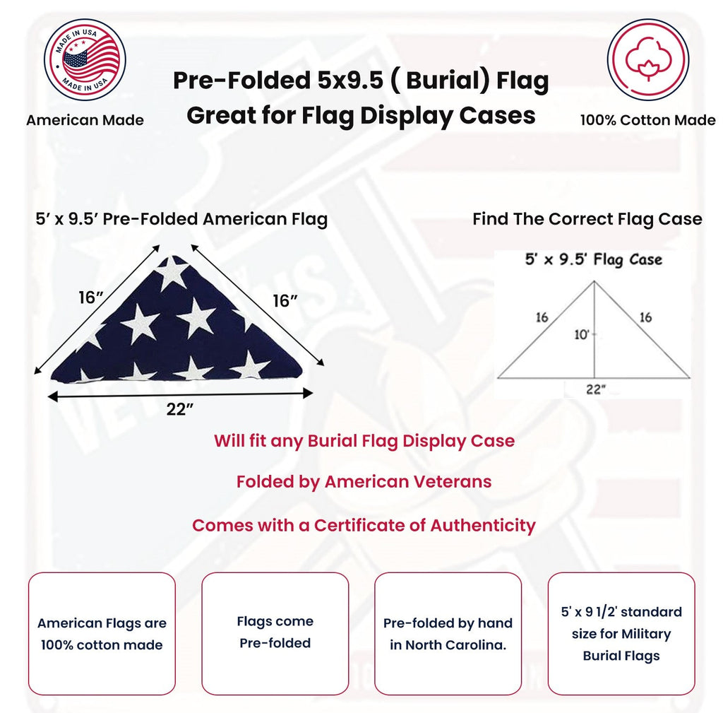 PRE-Folded Premium US Burial Flag, Fully Embroidered