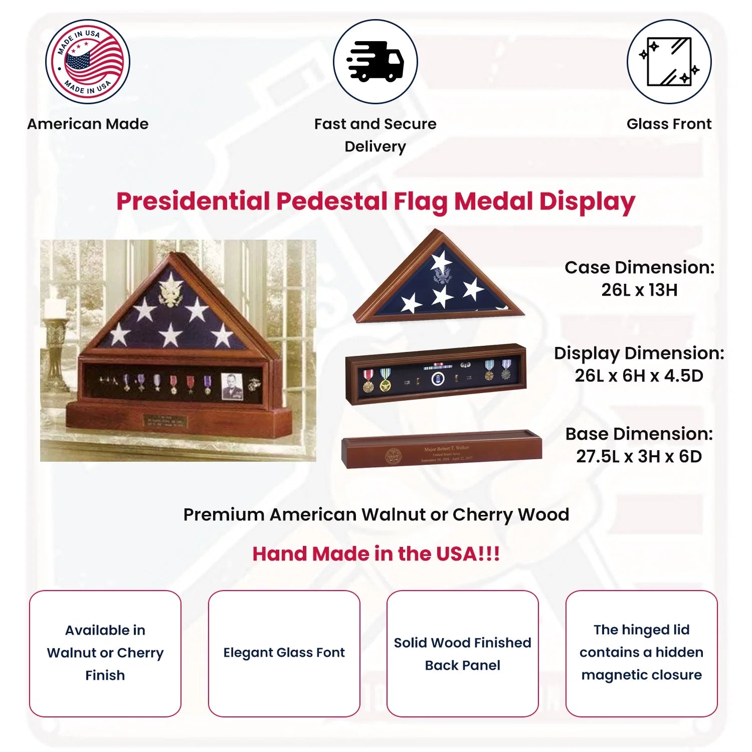 Presidential Pedestal Flag Medal Display - Cherry