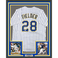 Framed Autographed/Signed Prince Fielder 35x39 Milwaukee White Pinstripe Baseball Jersey JSA COA
