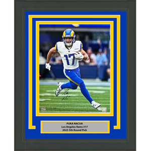 Framed Autographed/Signed Puka Nacua Los Angeles LA Rams 16x20 Football Photo Fanatics COA