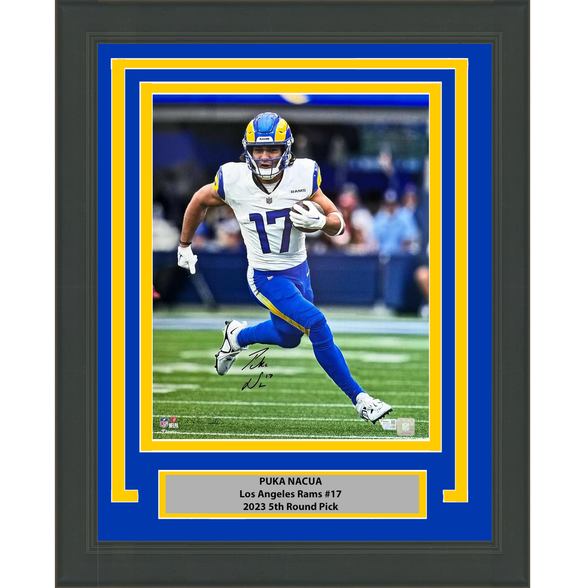 Framed Autographed/Signed Puka Nacua Los Angeles LA Rams 16x20 Football Photo Fanatics COA